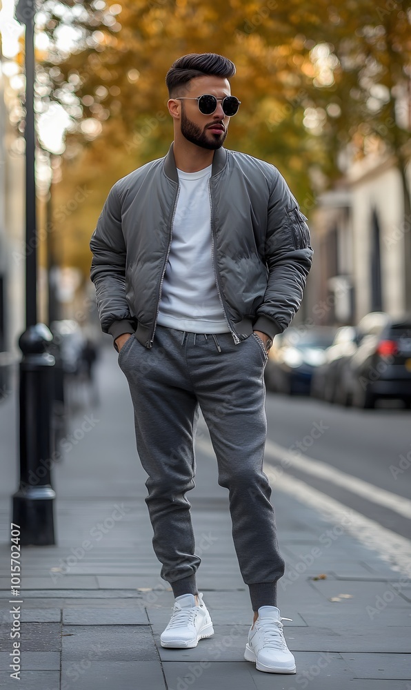 16. A sporty and stylish outfit with joggers and a trendy bomber jacket 16. A sporty and stylish outfit with joggers and a trendy bomber jacket