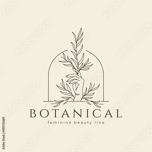 botanical logo plant beauty salon line art vector symbol minimalist design