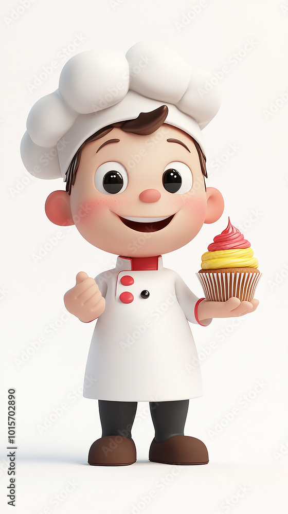 Cartoon chef holding cupcake isolated on white background. Cartoon chef holding cupcake isolated on white background.