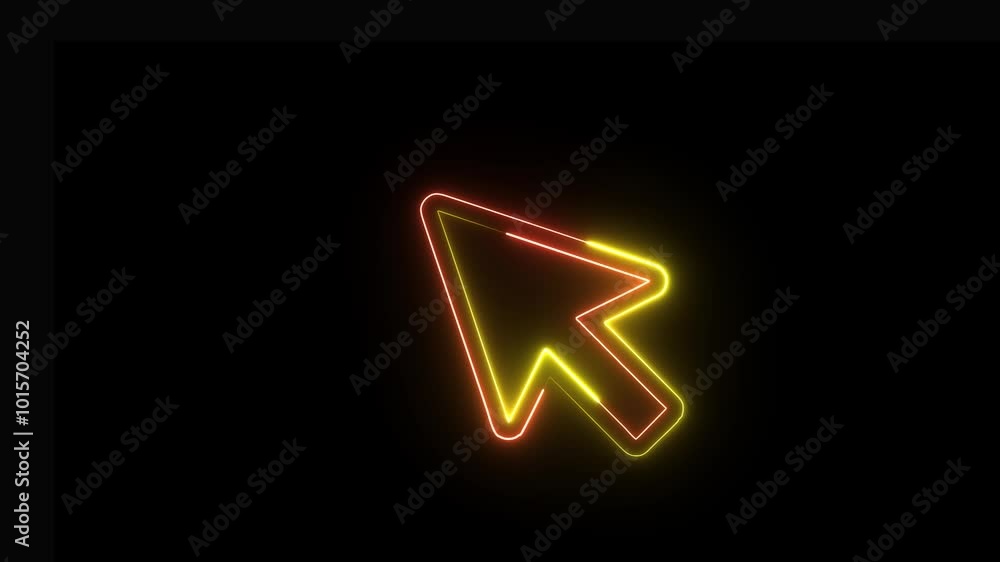 A neon sign with an arrow pointing to the up side left on black background . A neon sign with an arrow pointing to the up side left on black background .