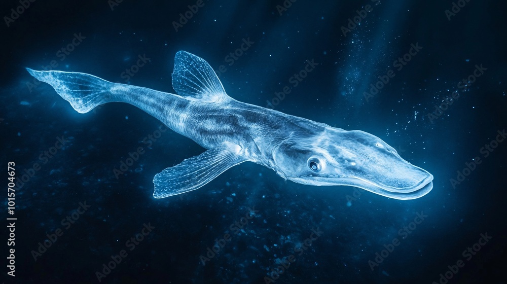 Ethereal Paddlefish Swimming in Dark Waters Ethereal Paddlefish Swimming in Dark Waters