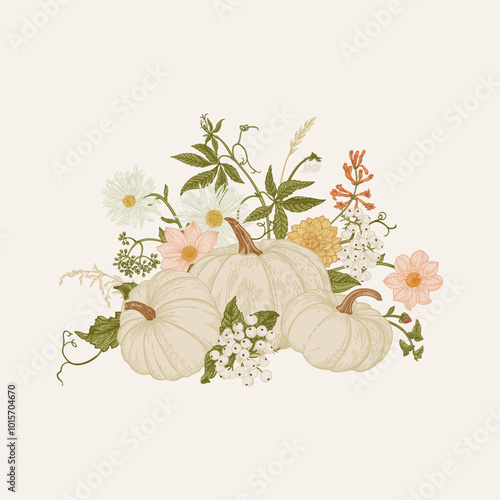 Thanksgiving card. Composition with pumpkins