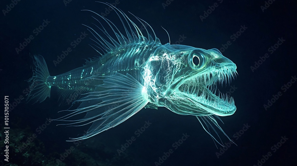 Ghostly Fangtooth Fish with Sharp Teeth in Dark Waters Ghostly Fangtooth Fish with Sharp Teeth in Dark Waters