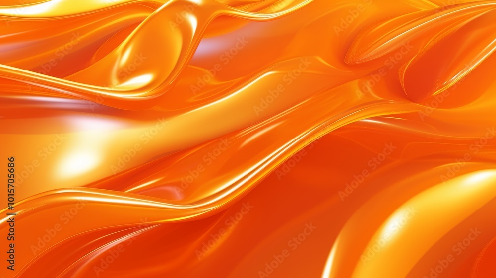 A captivating close-up of vibrant orange metallic waves flowing in smooth, dynamic motion. The reflective surface and vivid color create a modern and energetic abstract design, perfect for backgrounds
