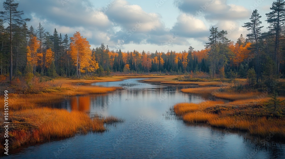 A swamp landscape in autumn reveals the intricate balance of ecosystems and the ongoing impacts of environmental changes. A swamp landscape in autumn reveals the intricate balance of ecosystems and the ongoing impacts of environmental changes.