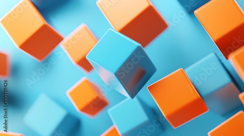 Geometric arrangement of blue and orange cubes