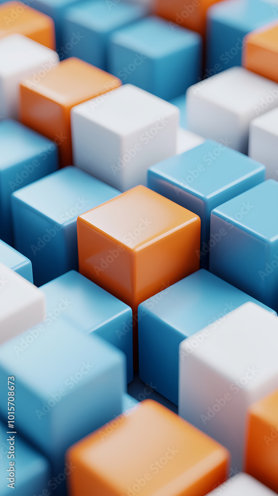 Geometric arrangement of blue and orange cubes