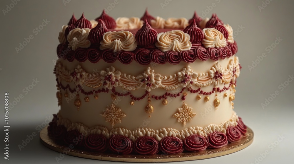 A beautifully decorated cake with intricate frosting designs. A beautifully decorated cake with intricate frosting designs.