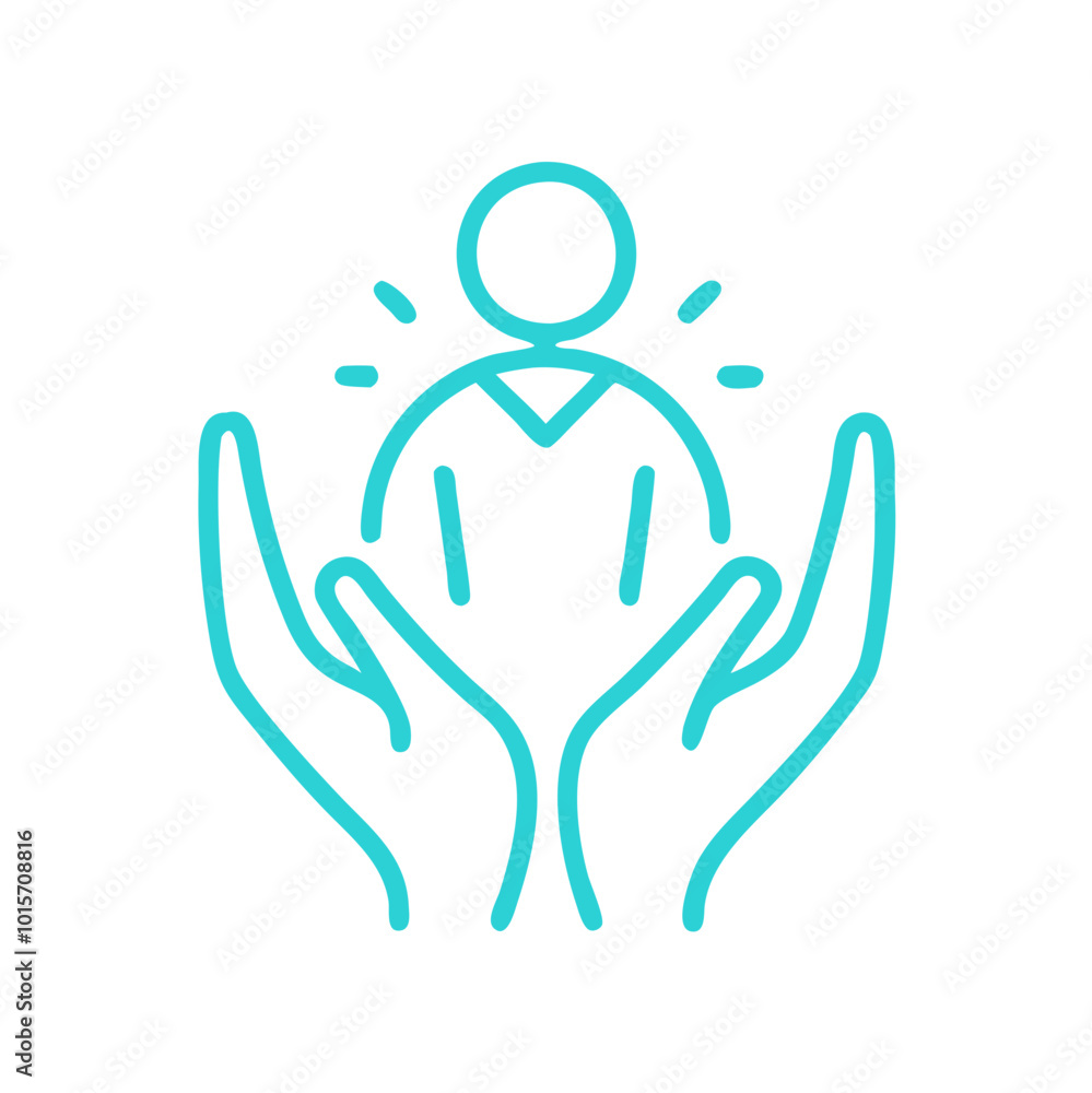 Obraz premium Healing energy healer icon with hands supporting a person in light blue 