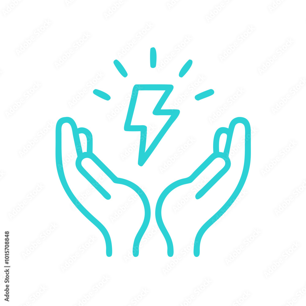 Healing starburst icon with hands and lightning bolt in light blue
Healing starburst icon with hands and lightning bolt in light blue
