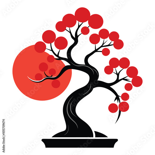 colorful bonsai tree vector design illustration on simple background