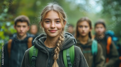 A group of teenage environmental activists march with bold slogans, embodying the hope and determination of a generation fighting climate change.
