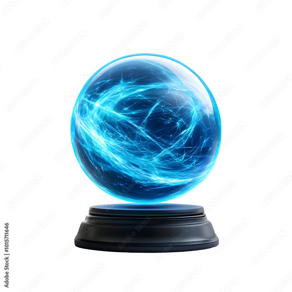 A glowing blue crystal ball emitting vibrant energy swirls, symbolizing mysticism and imagination against a transparent background. A glowing blue crystal ball emitting vibrant energy swirls, symbolizing mysticism and imagination against a transparent background.