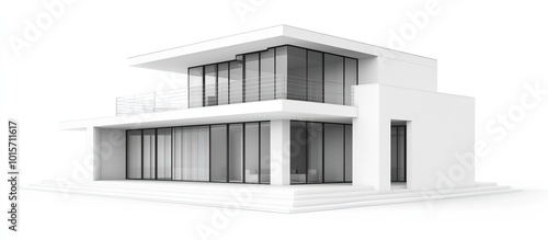 Modern White House with Large Windows and Balcony