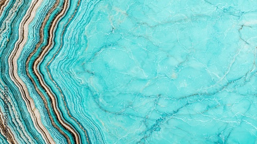 A vibrant turquoise stone surface with intricate layered patterns and contrasting colors, showcasing a natural mineral's beauty.