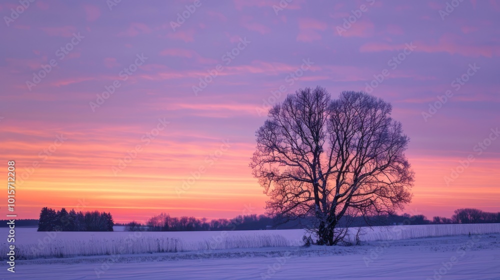 Winter Sunrise with Solitary Tree Winter Sunrise with Solitary Tree