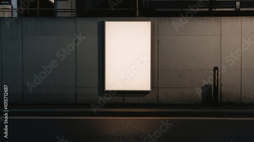 Empty mockup, blank small portrait oriented billboard in the center, in the parkade, tokyo, concrete, metal panels, street, outside. photo