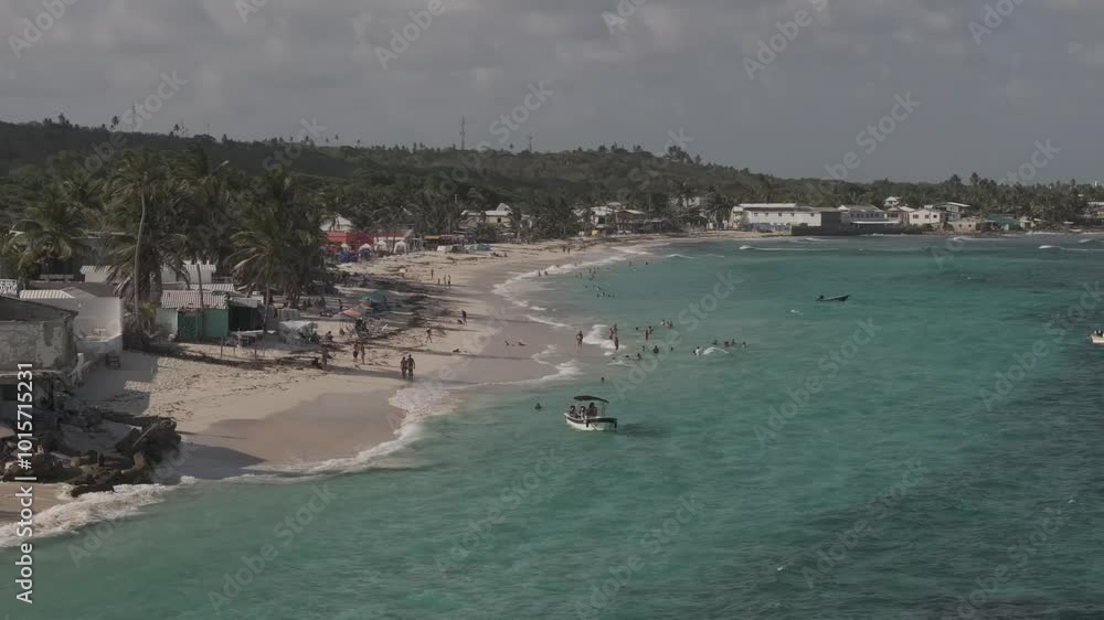 Aerial video over the coastline of San Andres Island Colombia