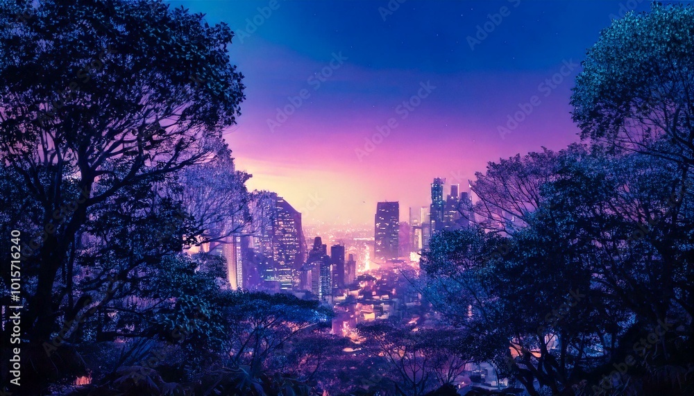 Obraz premium Natural Fusion: Futuristic City Reclaimed by Nature