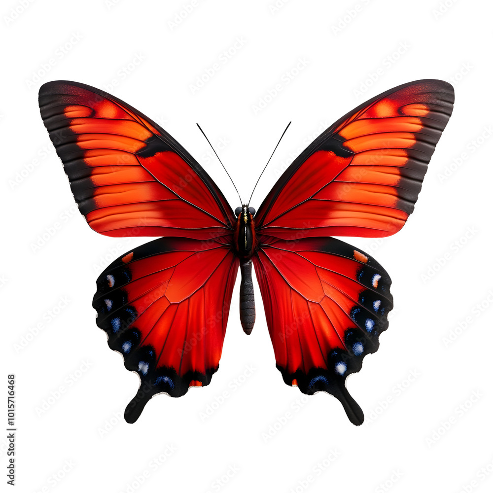 Vibrant red butterfly with intricately detailed wings on a white isolated background. Vibrant red butterfly with intricately detailed wings on a white isolated background.