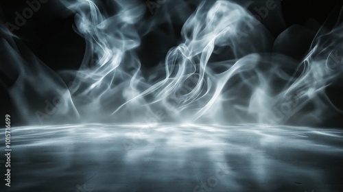 Abstract portrayal of mist and smoke, swirling like a fluid on a black background photo