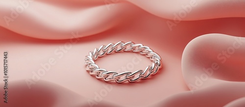 Silver Chain Ring on Pink Fabric