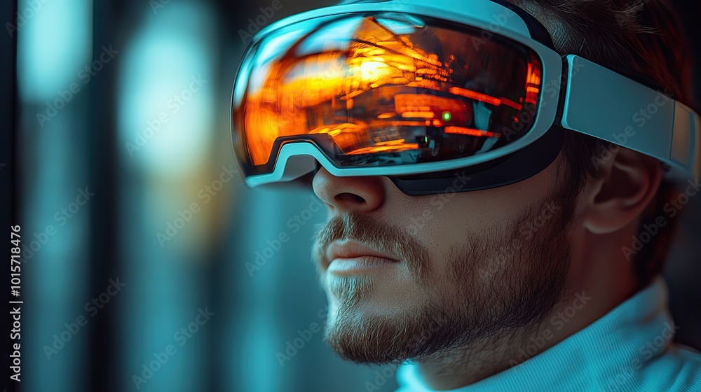 A man wears VR glasses, immersed in a metaverse world, exploring futuristic technology concepts. A man wears VR glasses, immersed in a metaverse world, exploring futuristic technology concepts.