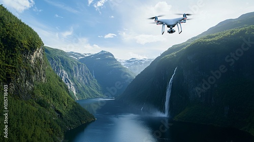 Wallpaper Mural Drone Flying Over Scenic Fjord with Steep Cliffs Torontodigital.ca
