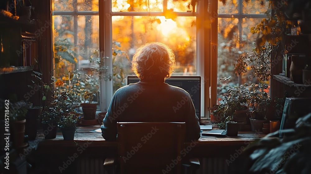 A man works remotely from home, focusing on networking, global business, and online learning. A man works remotely from home, focusing on networking, global business, and online learning.
