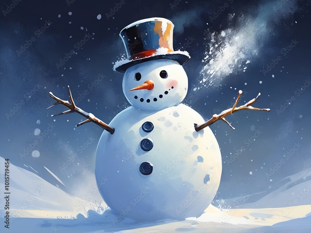 Obraz premium abstract Impression Snowman with falling snow, painting illustration