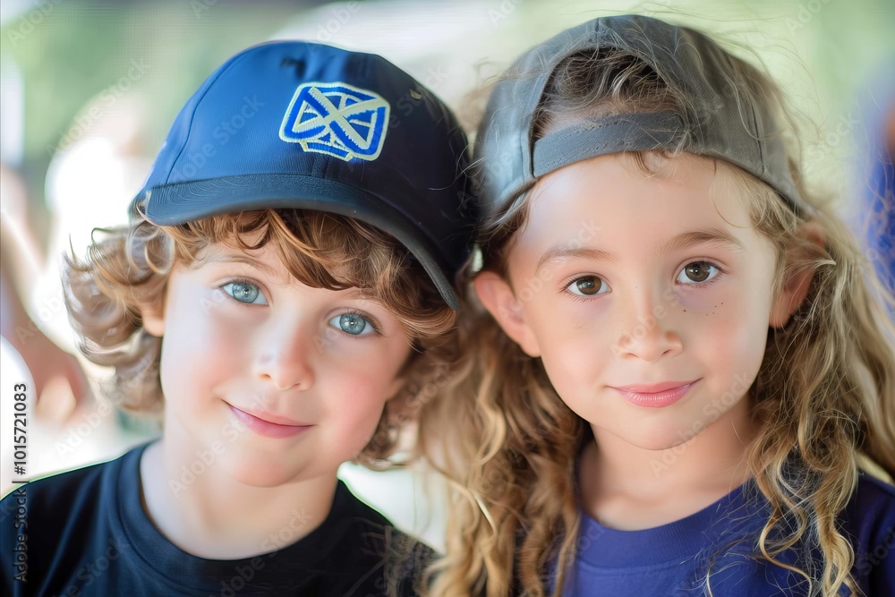 Portrait of a boy and a girl in a baseball cap. Portrait of a boy and a girl in a baseball cap.