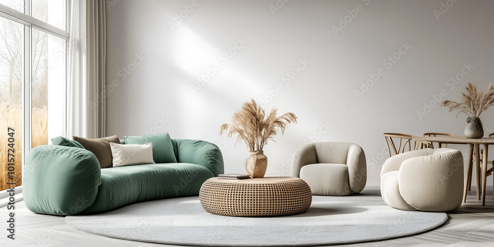 Modern living rooms has green and red grey armchair Modern living rooms has green and red grey armchair
