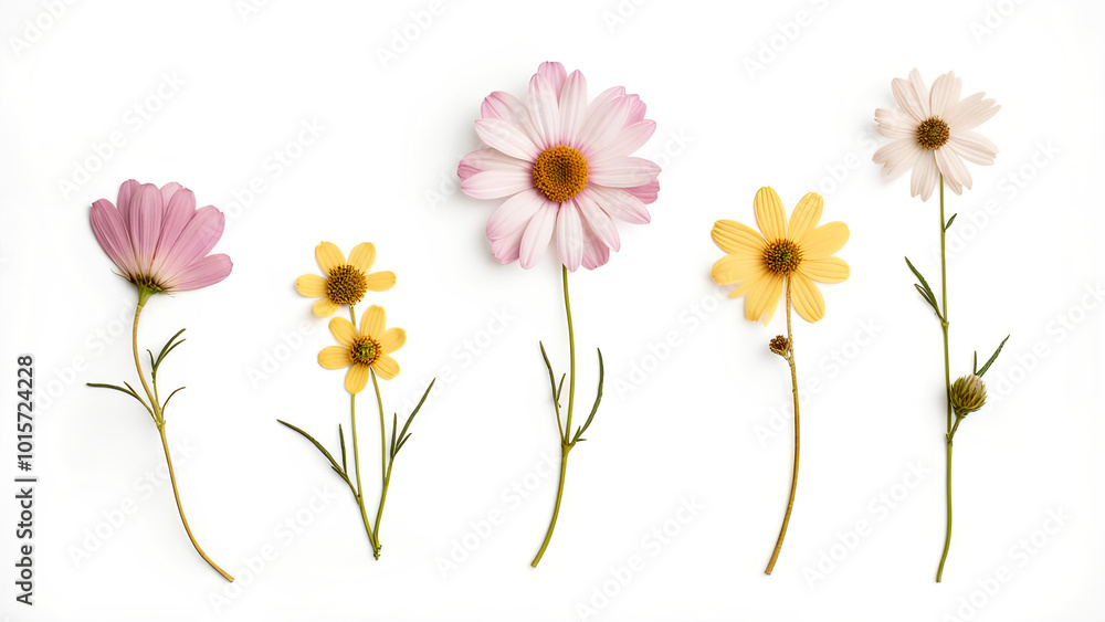 Fototapeta premium Pressed and dried flowers viscaria Isolated on white background For use in scrapbooking floristry or herbarium