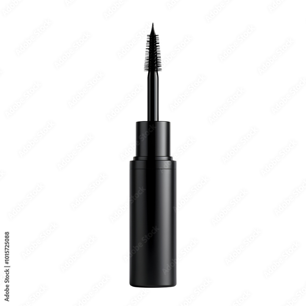 Elegant black mascara tube with applicator on a white isolated background. Elegant black mascara tube with applicator on a white isolated background.