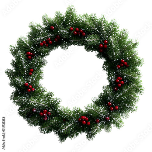 Wallpaper Mural Festive Christmas wreath adorned with red berries and green pine, perfect for holiday decorations. Torontodigital.ca