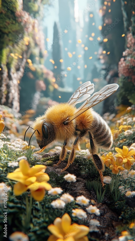 A bee in a surreal environment, incorporating dreamlike elements and imaginative scenery. A bee in a surreal environment, incorporating dreamlike elements and imaginative scenery.