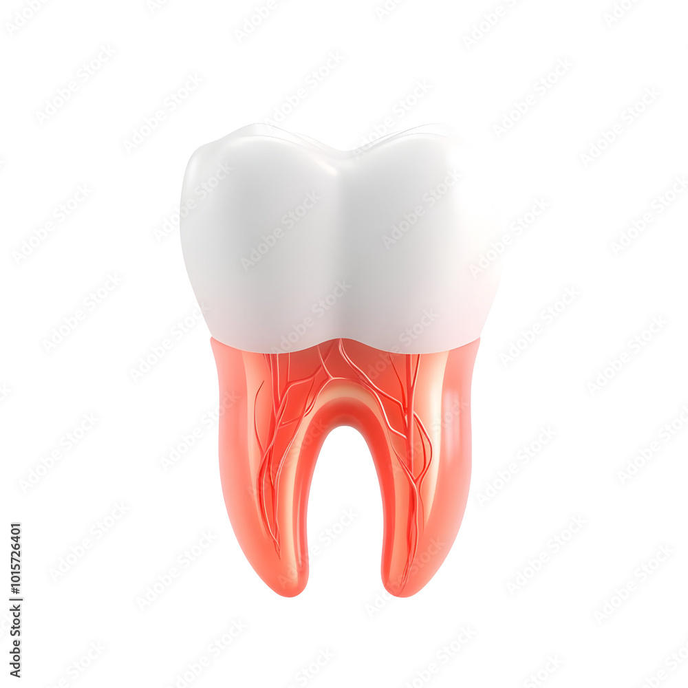 Realistic dental tooth illustration with visible roots and structures on a white background. Realistic dental tooth illustration with visible roots and structures on a white background.