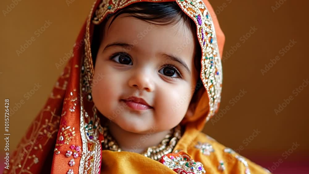 Smiling Baby in Ornate Traditional Attire Generative AI Smiling Baby in Ornate Traditional Attire Generative AI
