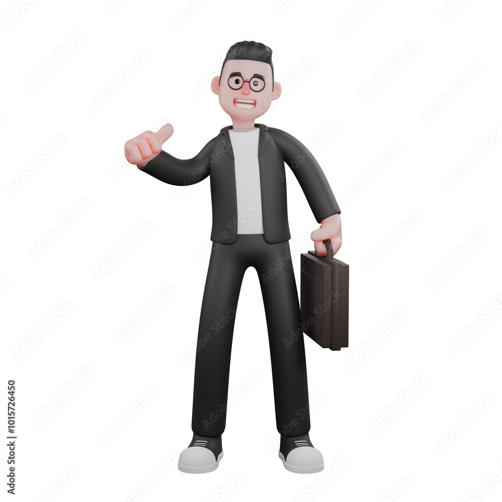 Media 3D Cartoon. A male editor stands holding a briefcase in his hand. Male Editor Media 3D Cartoon. A male editor stands holding a briefcase in his hand. Male Editor