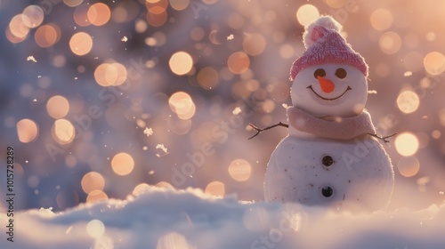 Smiling Snowman in Winter Wonderland