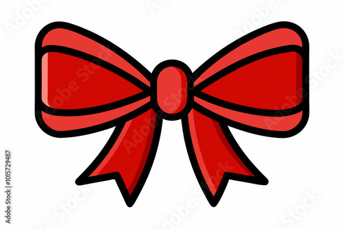 Red bow ribbon icon vector, gift ribbon decoration, christmas box decor