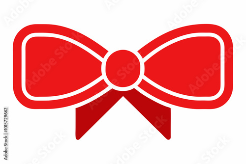 Red bow ribbon icon vector, gift ribbon decoration, christmas box decor