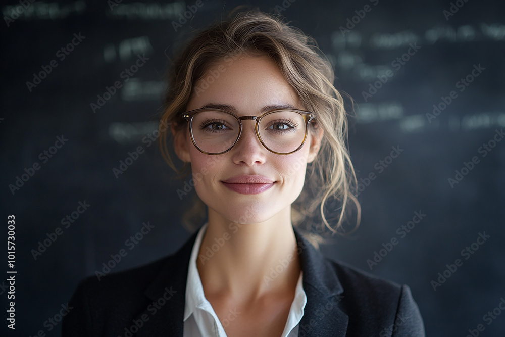 Female teacher wearing glasses, female face close-up Female teacher wearing glasses, female face close-up
