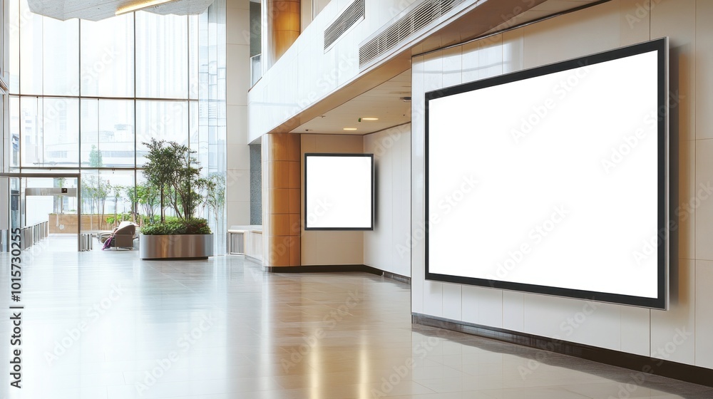 Blank Billboard in a Modern Lobby Blank Billboard in a Modern Lobby