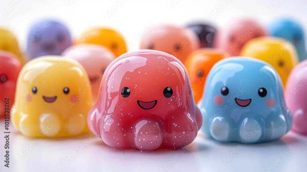 Colorful, smiling octopus figurines in various vibrant shades. Colorful, smiling octopus figurines in various vibrant shades.