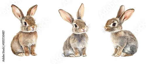 Three Adorable Watercolor Bunnies