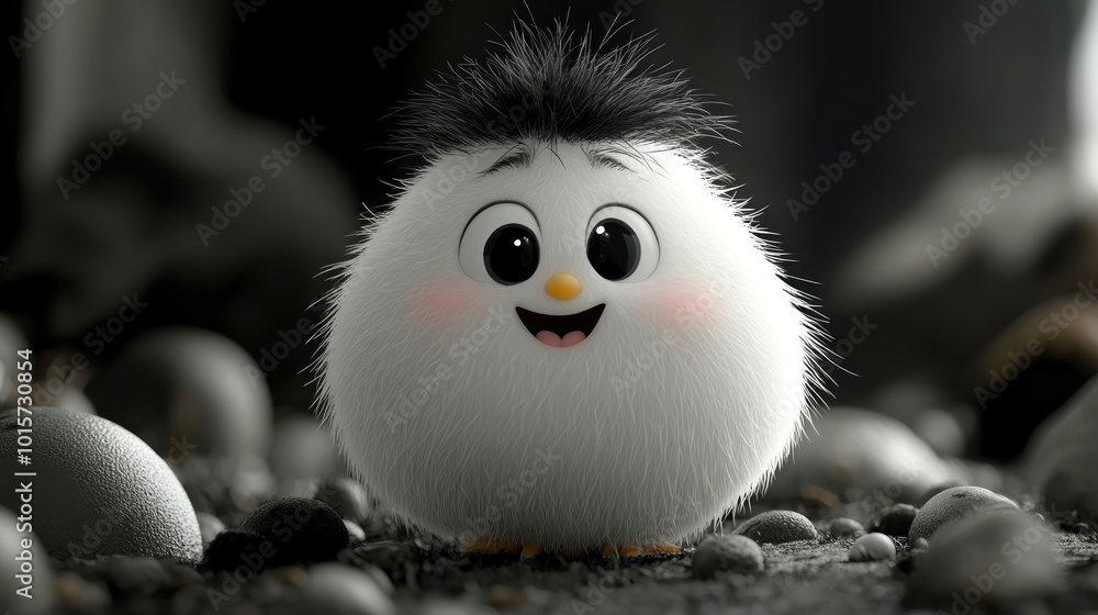 A cute, fluffy animated character with a cheerful expression. A cute, fluffy animated character with a cheerful expression.