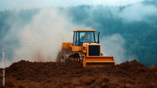 Heavy Duty Bulldozer Clearing Land for Construction Project photo