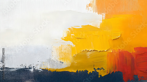 Abstract Canvas Painting with White, Yellow, and Orange Acrylic Paint