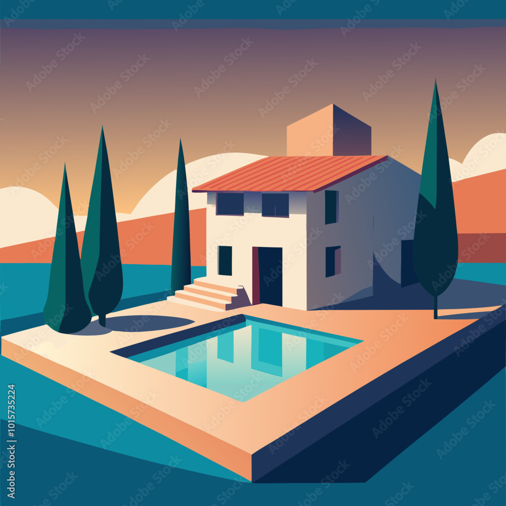 Fototapeta premium Brick villa pool is completely outdoor